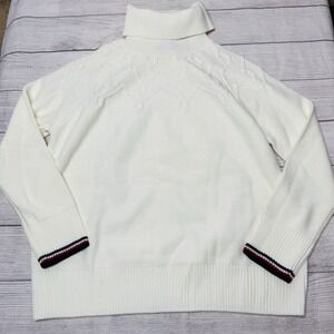 Tommy Hilfiger Cable Knit Turtleneck Sweater Ivory Women's Size‎ XL Classic Cozy